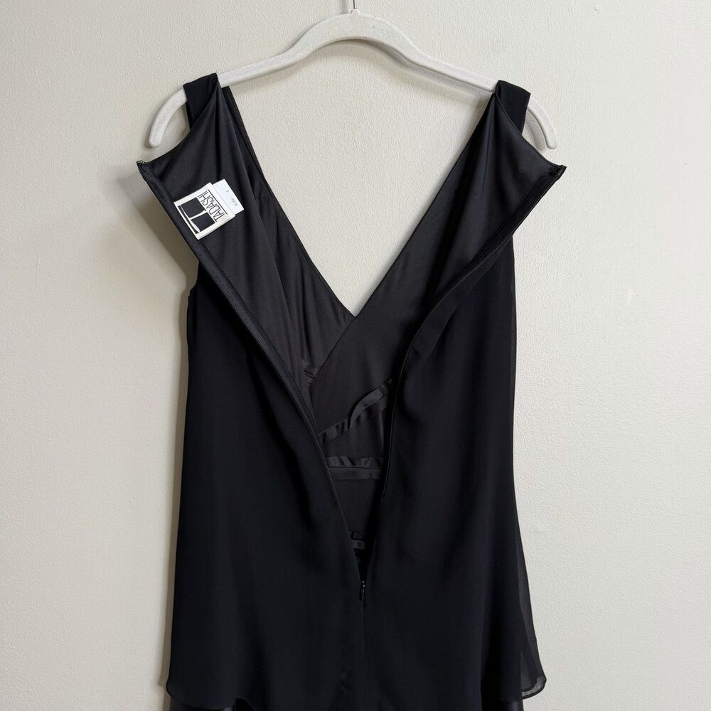Tadashi Shoji Black Sleeveless Surplice Tiered Layers Silk Formal Gown Size 8 - Picture 10 of 16